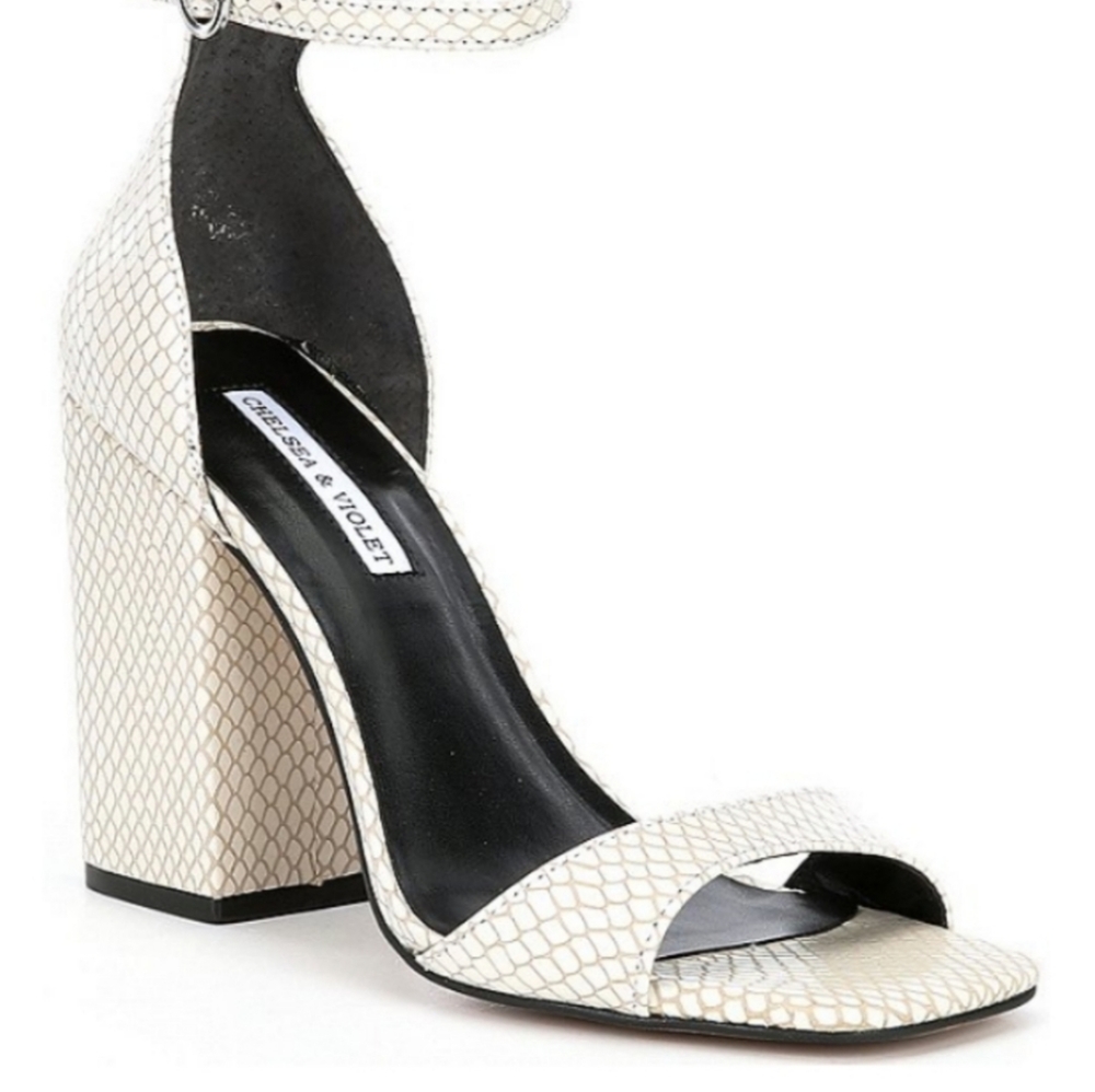 C VIOLET & CHELSEA TARA SNAKE BLOCK HEEL SANDALS 8